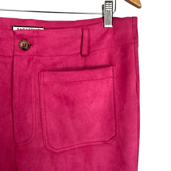 Bagatelle Collection Fuchsia Faux Suede High Rise Crop Wide Leg Trousers Size 12 - Picture 7 of 11